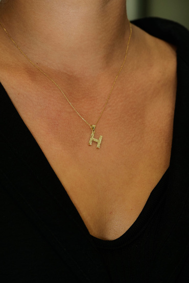 14 Ayar Altın H Harfi Kalemli Kolye Ucu - Naze Kuyumculuk