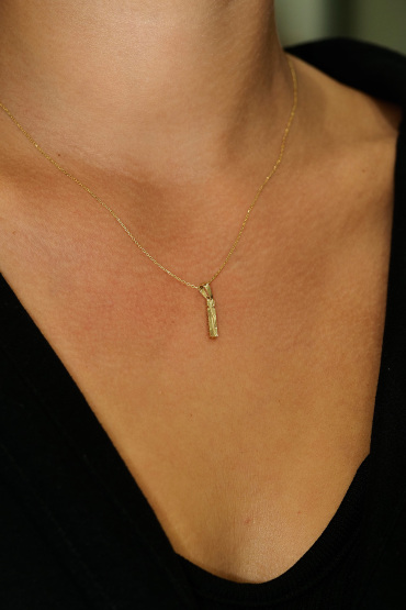 14 Ayar Altın İ Harfi Kalemli Kolye Ucu - Naze Kuyumculuk