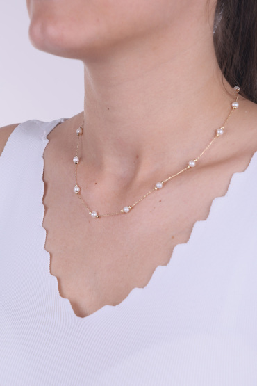 14 Ayar Altın İncili Dorikalı Model Kolye - Naze Kuyumculuk