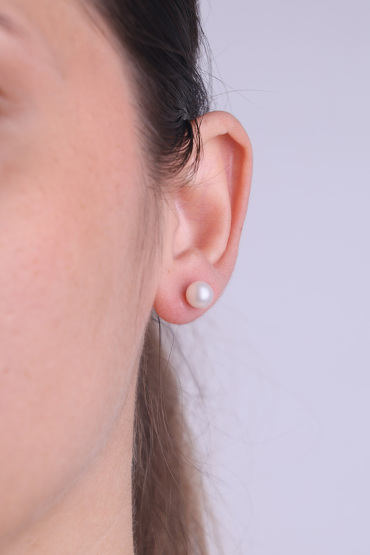 14 Ayar Altın İncili Top Küpe - Naze Kuyumculuk