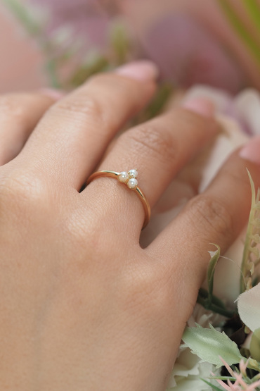 14 Ayar Altın İncili Yüzük - Naze Kuyumculuk