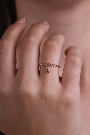 14 Ayar Altın İtalyan A Harfi Yüzük - Naze Kuyumculuk