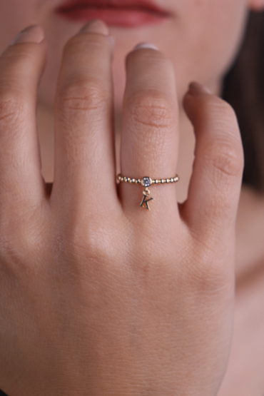 14 Ayar Altın İtalyan K Harfi Yüzük - Naze Kuyumculuk