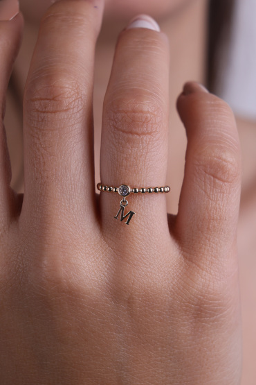 14 Ayar Altın İtalyan M Harfi Yüzük - Naze Kuyumculuk