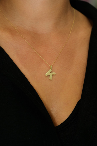 14 Ayar Altın K Harfi Aynalı Kolye Ucu - Naze Kuyumculuk