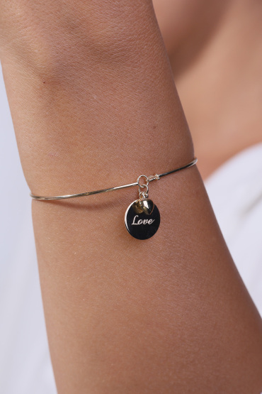 14 Ayar Altın Kalp Ve Plaka Model İnce Kelepçe - Naze Kuyumculuk