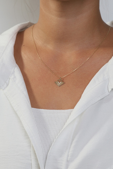 14 Ayar Altın Kanatlı Kalp Kolye - Naze Kuyumculuk