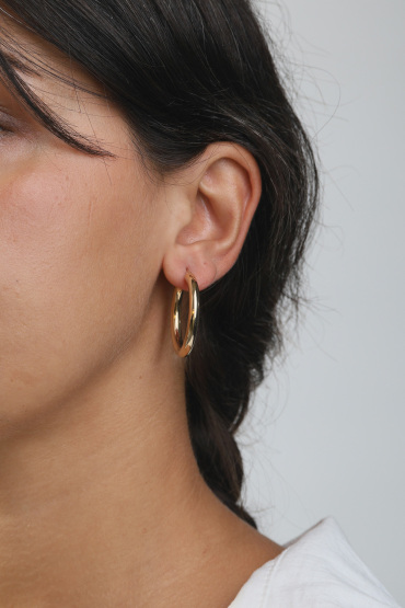 14 Ayar Altın Klasik Model Halka Küpe - Naze Kuyumculuk