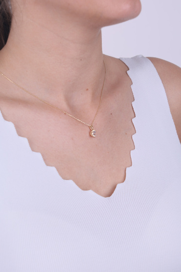 14 Ayar Altın Klasik Tektaş Kolye - Naze Kuyumculuk