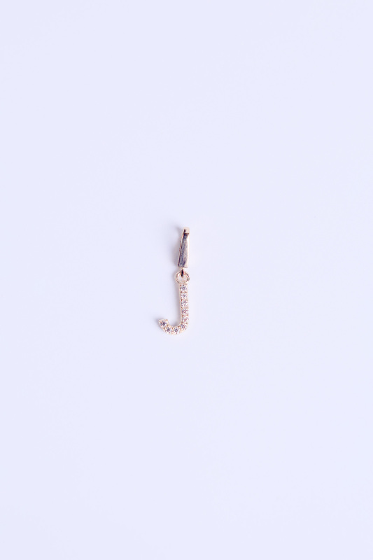 14 Ayar Altın Kolye - Bileklik - Küpe Charm Uç J Harfi - 1