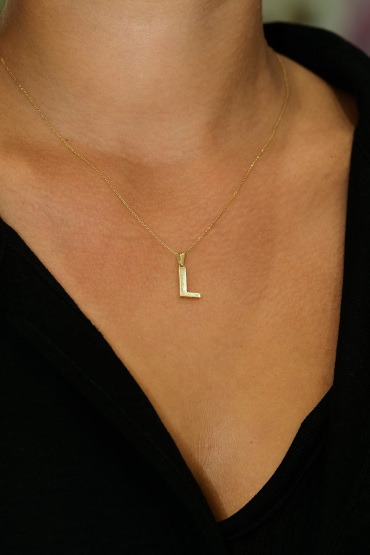 14 Ayar Altın L Harfi Aynalı Kolye Ucu - Naze Kuyumculuk