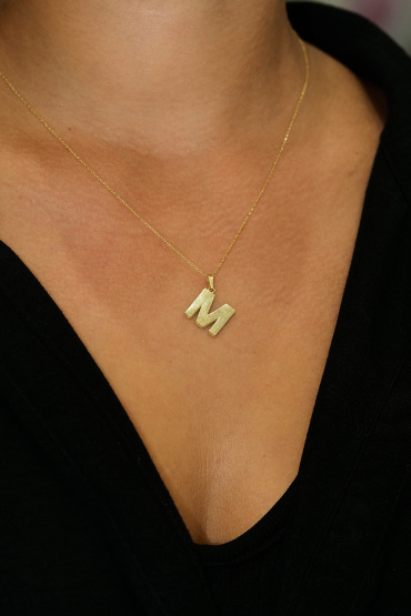 14 Ayar Altın M Harfi Aynalı Kolye Ucu - Naze Kuyumculuk