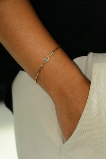 14 Ayar Altın Mavi Boncuklu İtalyan Göz Bileklik - Naze Kuyumculuk