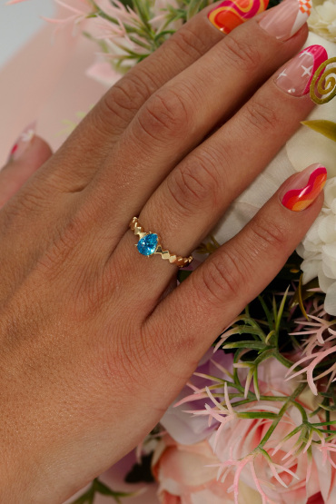 14 Ayar Altın Mavi Damla Taşlı İtalyan Yüzük - Naze Kuyumculuk