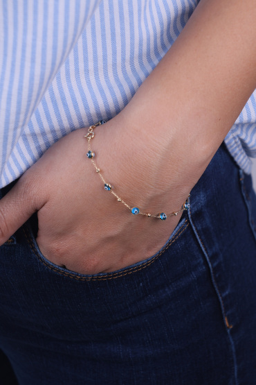 14 Ayar Altın Mavi Gözlü Dorikalı Model Bileklik - Naze Kuyumculuk