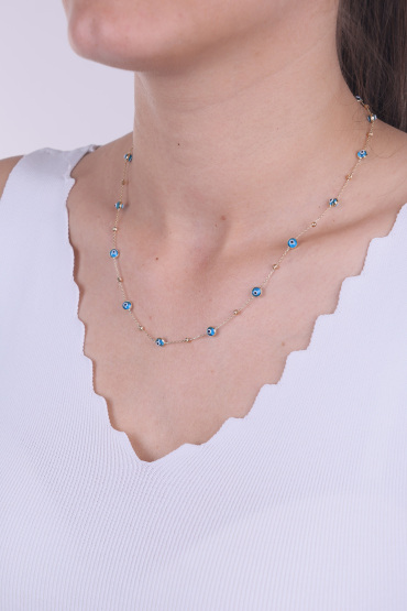 14 Ayar Altın Mavi Gözlü Dorikalı Model Kolye - Naze Kuyumculuk