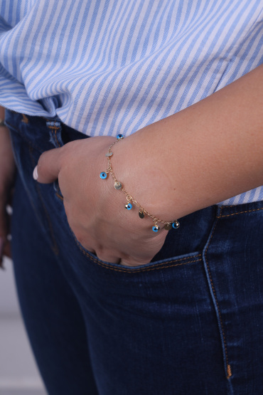 14 Ayar Altın Mavi Gözlü Fırfır Model Bileklik - Naze Kuyumculuk