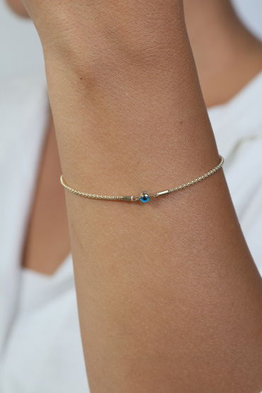 14 Ayar Altın Mavi Gözlü İtalyan Bileklik - Naze Kuyumculuk