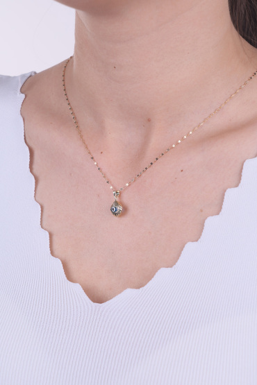 14 Ayar Altın Mavi Gözlü Midye Kabuğu Kolye Ucu - Naze Kuyumculuk