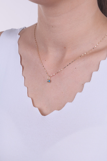 14 Ayar Altın Mavi Gözlü Minik Kolye Ucu - Naze Kuyumculuk