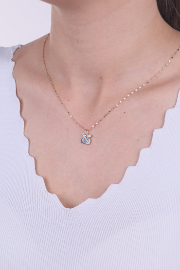 14 Ayar Altın Mavi Mineli Çapa Kolye Ucu - Naze Kuyumculuk