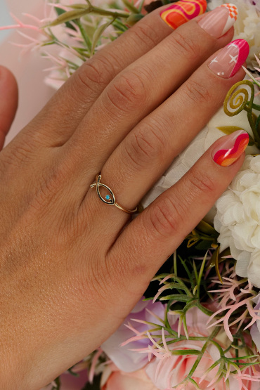 14 Ayar Altın Mavi Taşlı Balık Model Yüzük - Naze Kuyumculuk