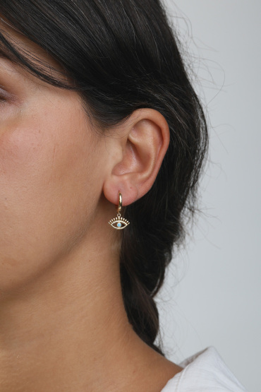 14 Ayar Altın Mavi Taşlı Göz Küpe - Naze Kuyumculuk