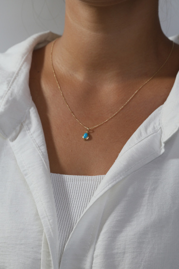 14 Ayar Altın Mavi Taşlı Kolye - Naze Kuyumculuk