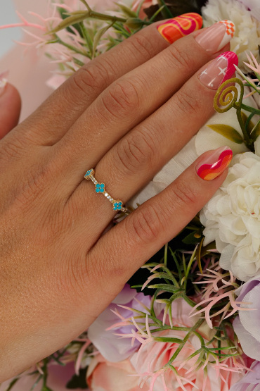 14 Ayar Altın Mavi Taşlı Şans Yüzüğü - Naze Kuyumculuk