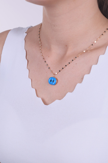 14 Ayar Altın Mavi Taşlı Süryanı Gözü Kolye Ucu - Naze Kuyumculuk