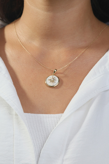 14 Ayar Altın Mineli Kutup Yıldızı Kolye Ucu - Naze Kuyumculuk