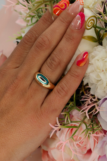 14 Ayar Altın Mineli Nazar Boncuk İtalyan Model Yüzük - Naze Kuyumculuk