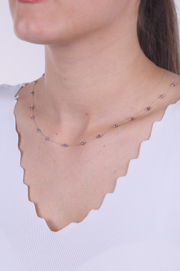 14 Ayar Altın Mor Taşlı Dorikalı Kolye - Naze Kuyumculuk