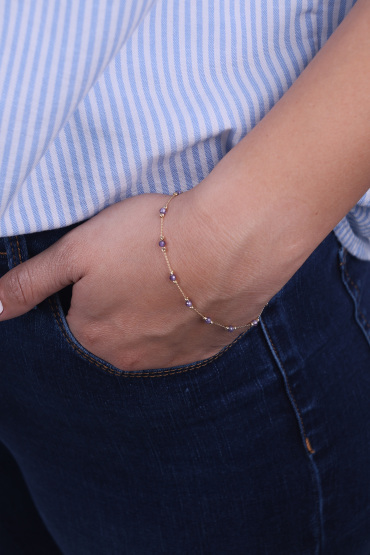 14 Ayar Altın Mor Taşlı Dorikalı Model Bileklik - Naze Kuyumculuk