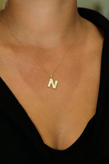 14 Ayar Altın N Harfi Aynalı Kolye Ucu - Naze Kuyumculuk