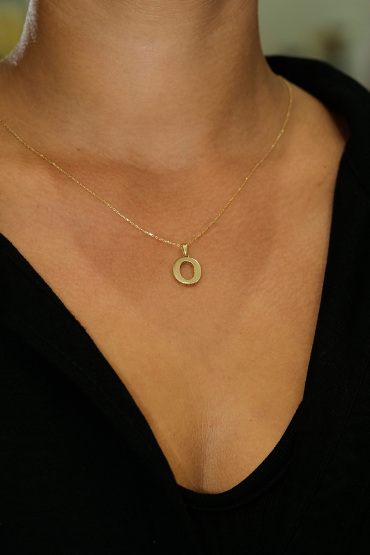 14 Ayar Altın O Harfi Aynalı Kolye Ucu - Naze Kuyumculuk