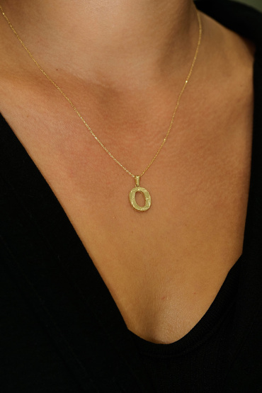 14 Ayar Altın O Harfi Kalemli Kolye Ucu - Naze Kuyumculuk