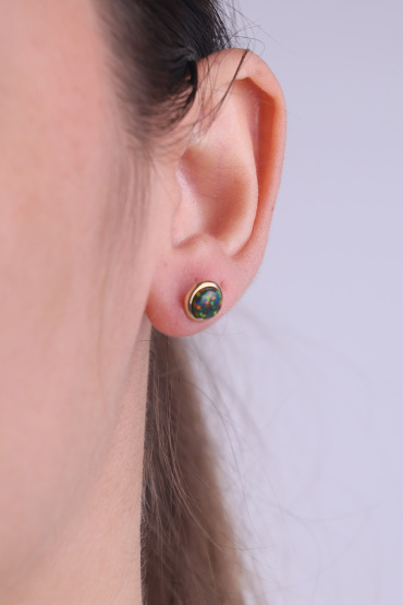 14 Ayar Altın Opal Renkli Top Küpe - Naze Kuyumculuk