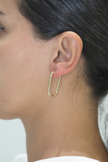 14 Ayar Altın Oval Burgulu Küpe - Naze Kuyumculuk