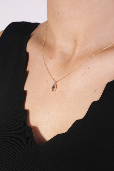 14 Ayar Altın Oval Taşlı Kuzet Yıldızı Kolye - Naze Kuyumculuk