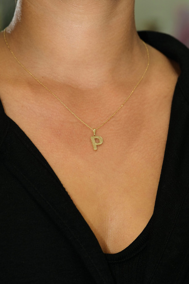 14 Ayar Altın P Harfi Aynalı Kolye Ucu - Naze Kuyumculuk
