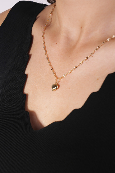 14 Ayar Altın Parıltılı Zincirde Kalp Kolye - Naze Kuyumculuk