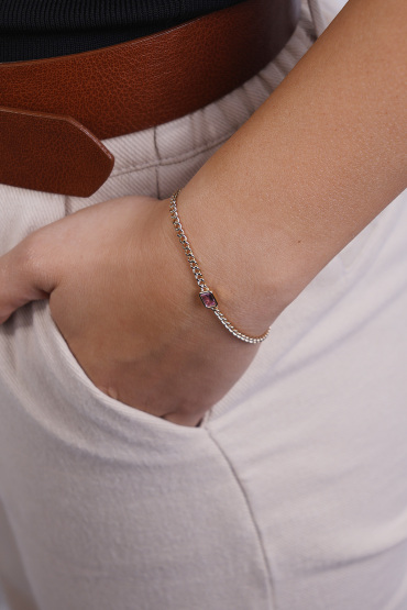 14 Ayar Altın Pembe Baget Taşlı Zincir Model Bileklik - Naze Kuyumculuk