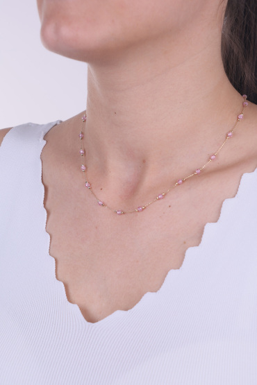 14 Ayar Altın Pembe Taşlı Dorikalı Kolye - Naze Kuyumculuk