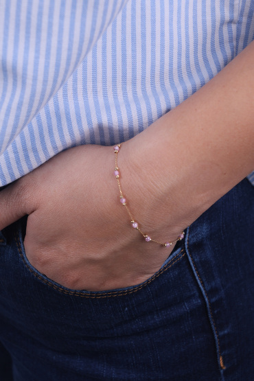 14 Ayar Altın Pembe Taşlı Dorikalı Model Bileklik - Naze Kuyumculuk