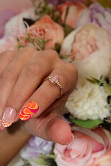 14 Ayar Altın Pembe Taşlı Oval Yüzük - Naze Kuyumculuk