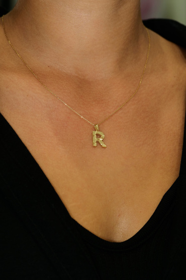 14 Ayar Altın R Harfi Kalemli Kolye Ucu - Naze Kuyumculuk