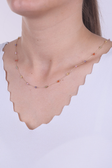 14 Ayar Altın Rekli Taşlı Dorikalı Model Kolye - Naze Kuyumculuk