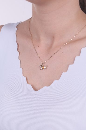 14 Ayar Altın Renkli Mineli Aslan Kolye Ucu - Naze Kuyumculuk