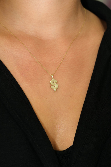 14 Ayar Altın Ş Harfi Aynalı Kolye Ucu - Naze Kuyumculuk